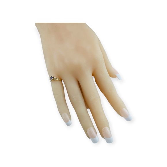 14K Yellow Gold Rhodolite Garnet and Diamond 3 Stone Ring #15991 - Picture 3 of 11